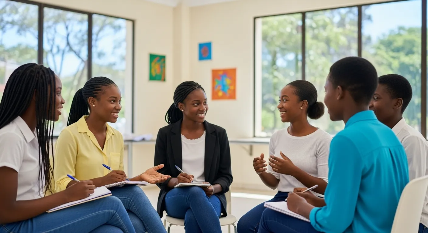 Girls chatting and gathering in a circle